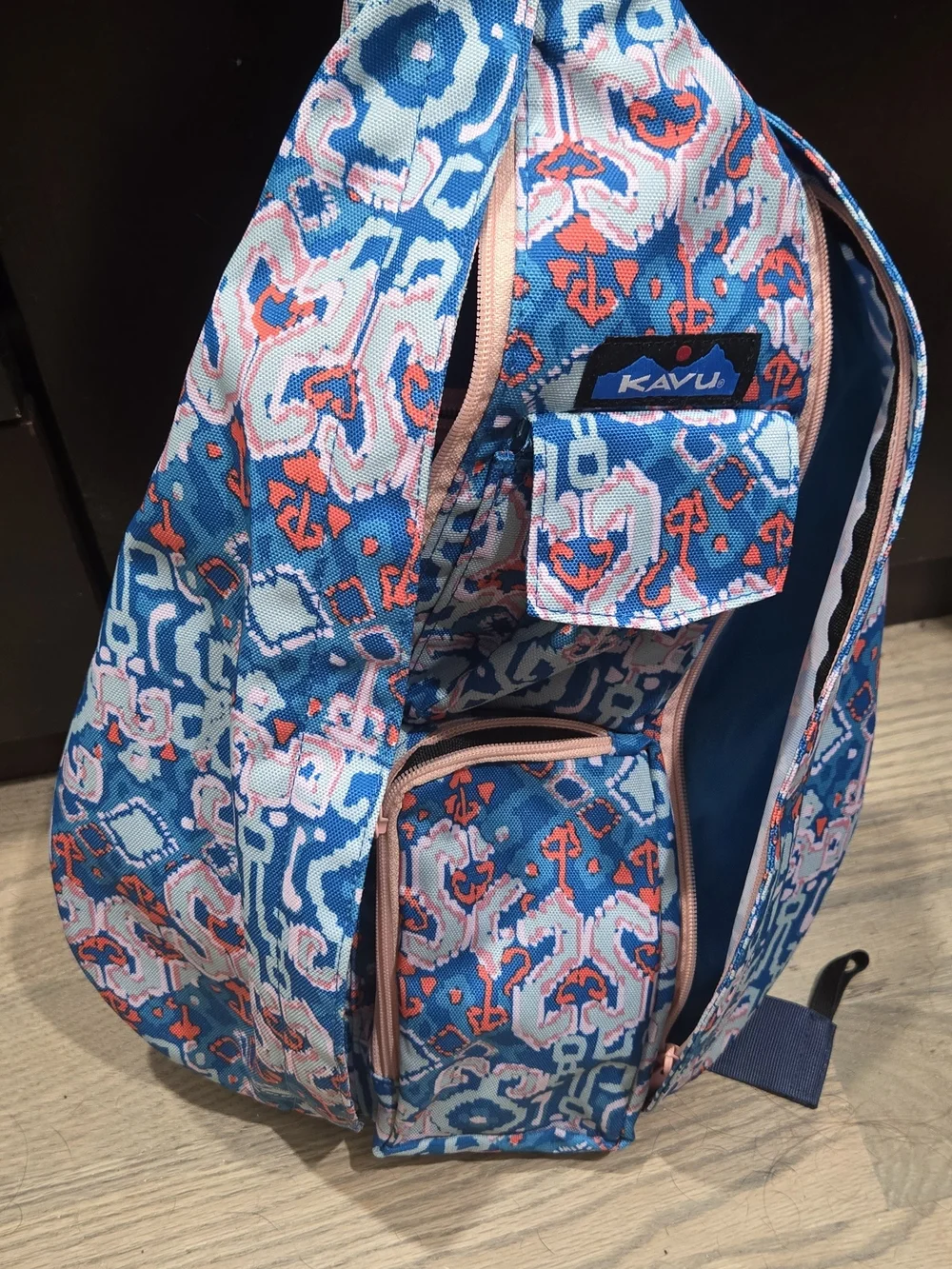 KAVU Blue Pink Patterned Rope Sling Bag